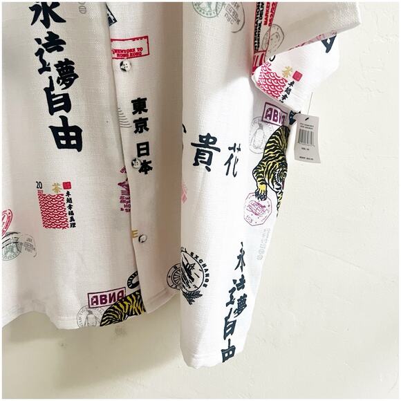 MALIBU Drill Clothing Shirt Mens 2XL Tiger Eye Asian Button Textured Y2K NWT - Picture 4 of 15